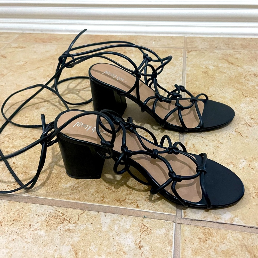 Nasty gal lace up black block heels